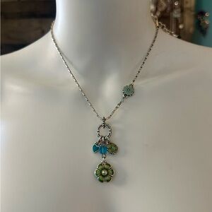 Brighton Retired Cote D Azure Blue Green Enamel Flower Drop Necklace